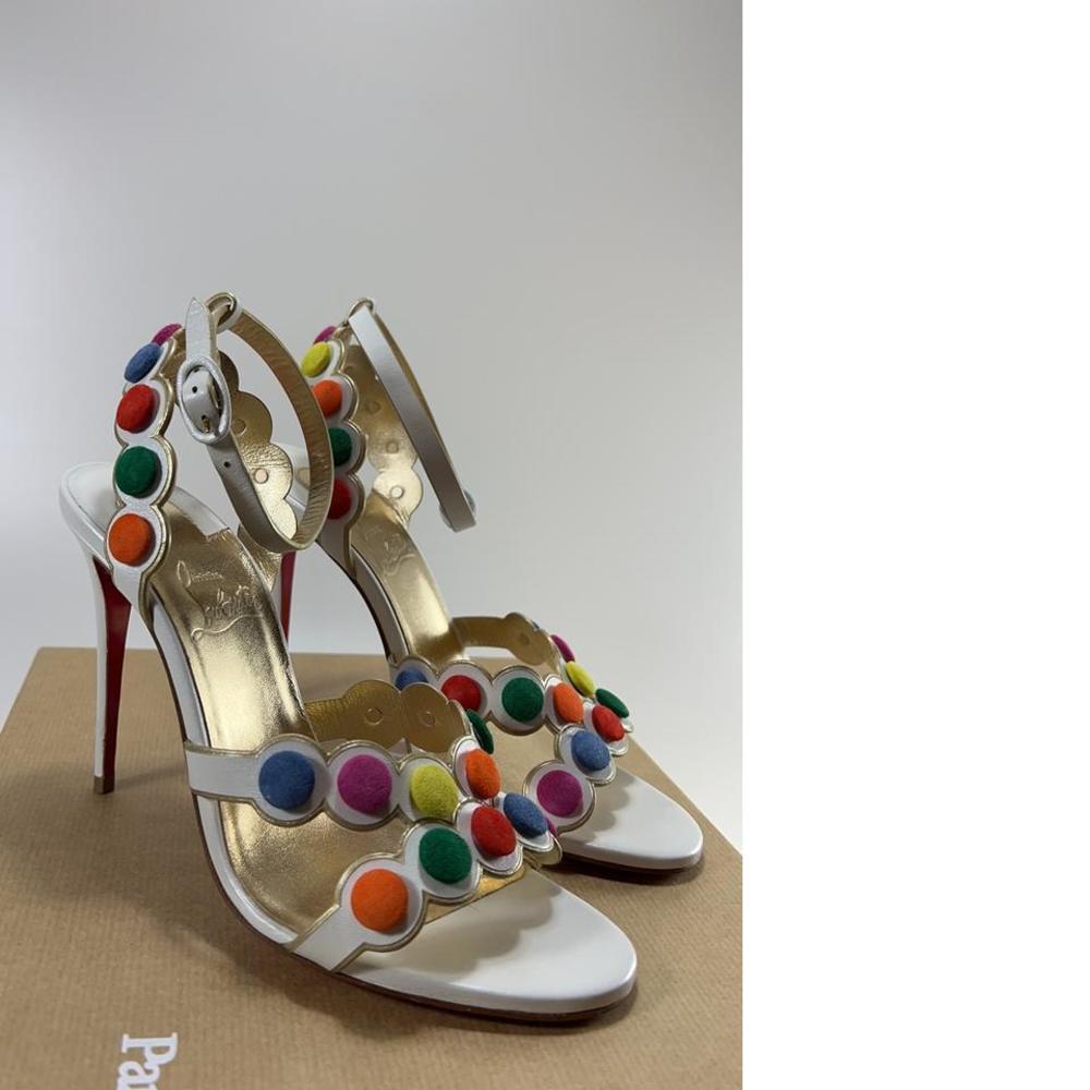 Smartissima Pompom 100mm White Dot Ankle Strap Sandals Stilettos E224
